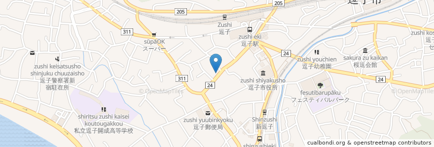 Mapa de ubicacion de レストラン鎌倉小町 en Japão, 神奈川県, 逗子市.