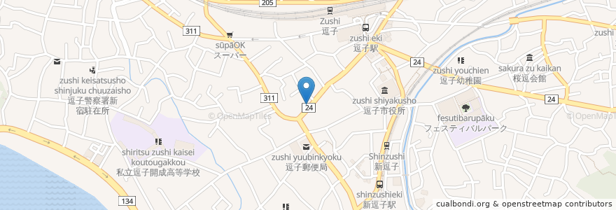Mapa de ubicacion de レストランクローブ en 日本, 神奈川縣, 逗子市.