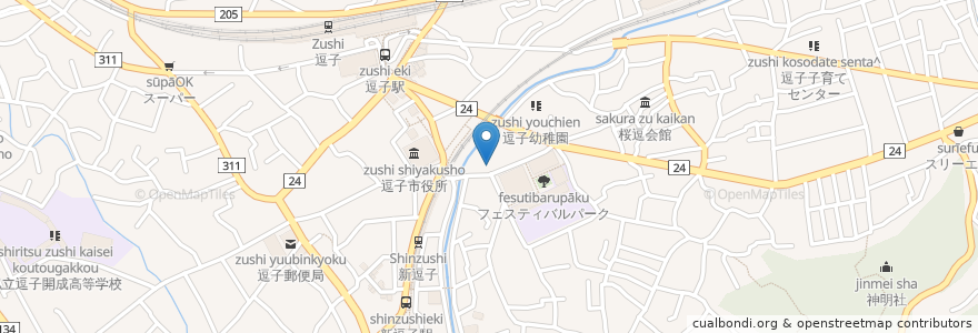 Mapa de ubicacion de レストランくくる食堂 en Japan, 神奈川県, 逗子市.