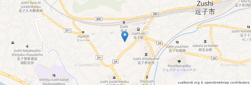 Mapa de ubicacion de レストランしちせ2号館 en Japón, Prefectura De Kanagawa, 逗子市.
