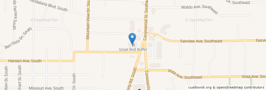 Mapa de ubicacion de Great Wall Buffet en 美利坚合众国/美利堅合眾國, 俄勒冈州/俄勒岡州, Marion County, Salem.