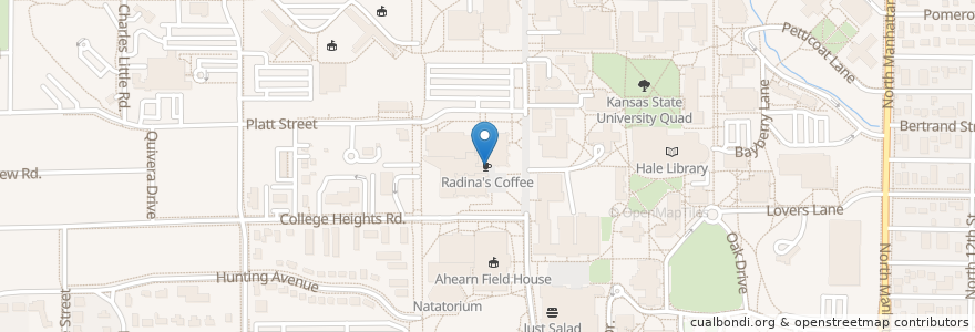 Mapa de ubicacion de Radina's Coffee en Vereinigte Staaten Von Amerika, Kansas, Riley County, Manhattan.