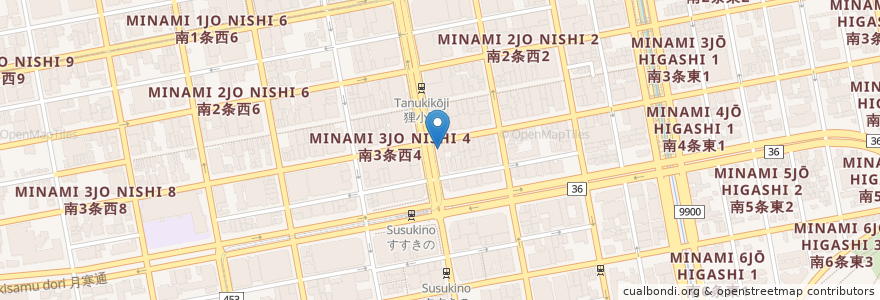 Mapa de ubicacion de すき家 en Japonya, 北海道, 石狩振興局, 札幌市, 中央区.