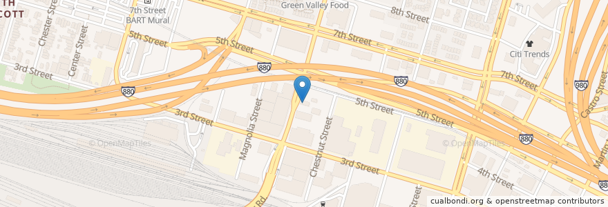Mapa de ubicacion de J K's Brickhouse Sports Bar and Grill en アメリカ合衆国, カリフォルニア州, アラメダ郡, オークランド.