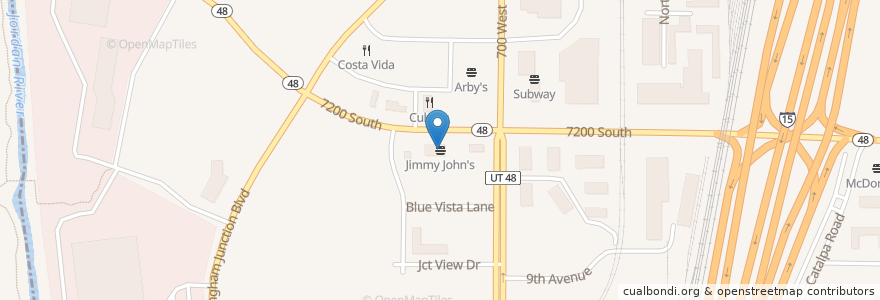 Mapa de ubicacion de Jimmy John's en アメリカ合衆国, ユタ州, Salt Lake County, Midvale.