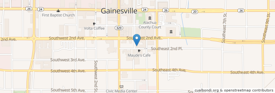 Mapa de ubicacion de Starbucks en الولايات المتّحدة الأمريكيّة, فلوريدا, Alachua County, City Of Gainesville Municipal Boundaries, Gainesville.
