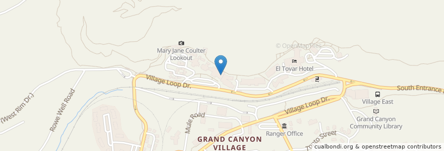 Mapa de ubicacion de Bright Angel Restaurant en الولايات المتّحدة الأمريكيّة, أريزونا, Coconino County, Grand Canyon Village, Grand Canyon Village.