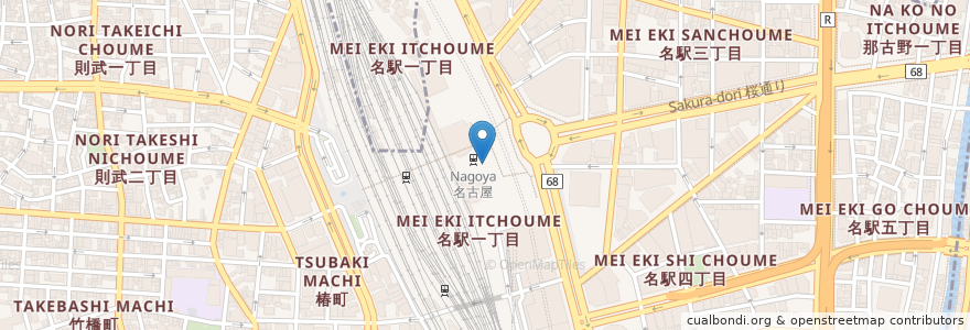 Mapa de ubicacion de キハチ 名古屋 JR セントラルタワーズ en 日本, 爱知县, 名古屋市, 中村区.