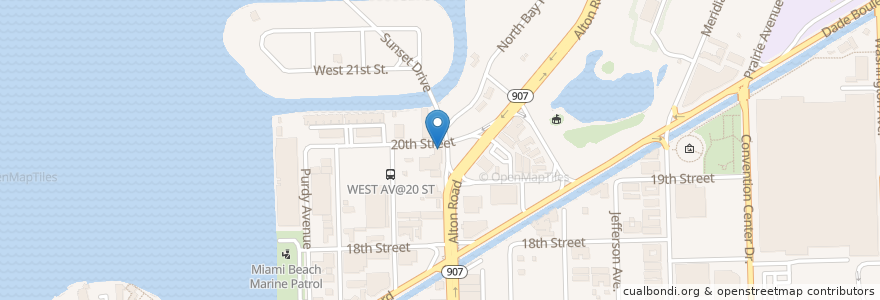 Mapa de ubicacion de Sunset Juice Cafe en ایالات متحده آمریکا, فلوریدا, شهرستان میامی-دید، فلوریدا, میامی بیچ، فلوریدا.