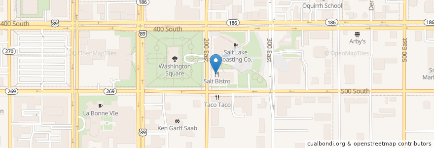 Mapa de ubicacion de Salt Bistro en Amerika Syarikat, Utah, Salt Lake County, Salt Lake City.
