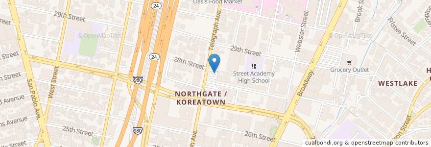 Mapa de ubicacion de Pizza Hut en Amerika Birleşik Devletleri, Kaliforniya, Alameda İlçesi, Oakland.