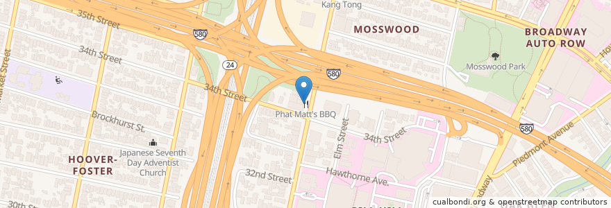 Mapa de ubicacion de Phat Matt's BBQ en Estados Unidos Da América, Califórnia, Condado De Alameda, Oakland.