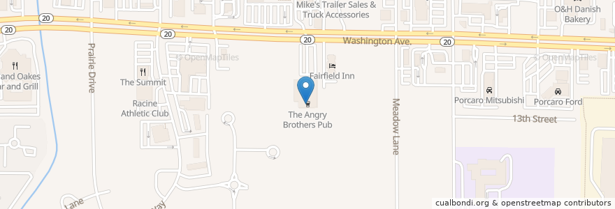 Mapa de ubicacion de The Angry Brothers Pub en Vereinigte Staaten Von Amerika, Wisconsin, Racine County, Mount Pleasant.