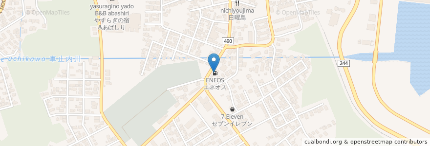 Mapa de ubicacion de エネオス en 日本, 北海道, 鄂霍茨克综合振兴局, 網走市.
