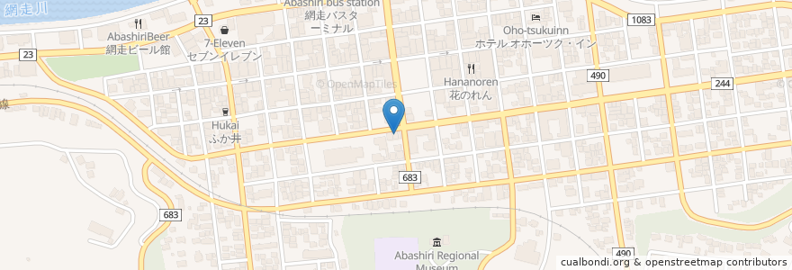 Mapa de ubicacion de ラーメンだるまや　網走店 en Japan, Präfektur Hokkaido, オホーツク総合振興局, 網走市.