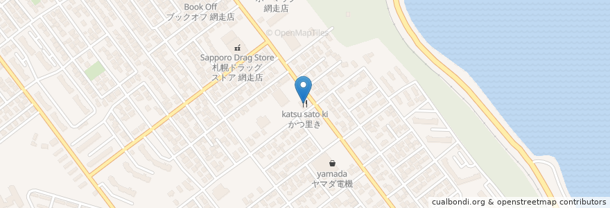 Mapa de ubicacion de かつ里き en 日本, 北海道, オホーツク総合振興局, 網走市.