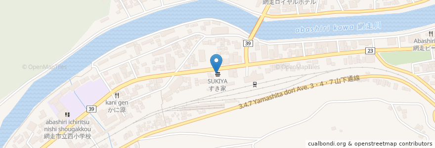 Mapa de ubicacion de すき家 en ژاپن, 北海道, オホーツク総合振興局, 網走市.