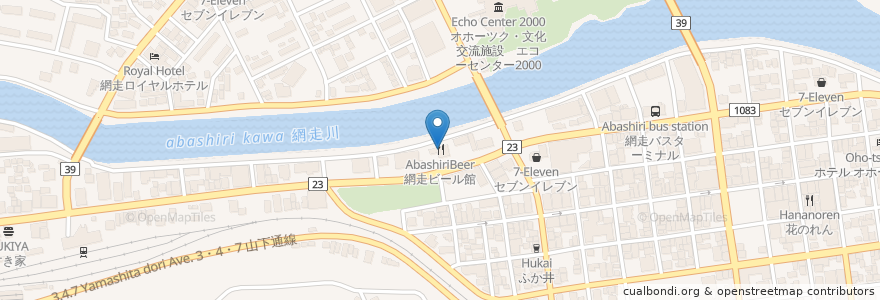 Mapa de ubicacion de 網走ビール館 en Japan, Präfektur Hokkaido, オホーツク総合振興局, 網走市.