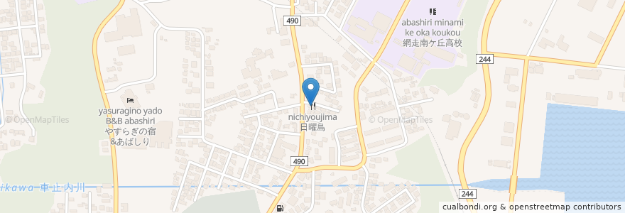 Mapa de ubicacion de 日曜島 en 日本, 北海道, 鄂霍茨克综合振兴局, 網走市.