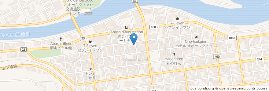 Mapa de ubicacion de きた鳥 en Japan, Präfektur Hokkaido, オホーツク総合振興局, 網走市.