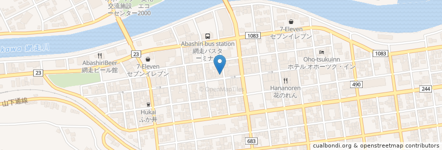 Mapa de ubicacion de 白木屋 網走南4条西1丁目店 en Japão, 北海道, オホーツク総合振興局, 網走市.