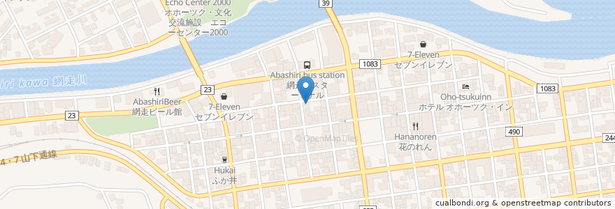 Mapa de ubicacion de 八点鐘お好み焼 en 일본, 홋카이도, オホーツク総合振興局, 網走市.