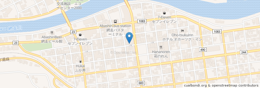 Mapa de ubicacion de 恵美寿 en Jepun, 北海道, オホーツク総合振興局, 網走市.