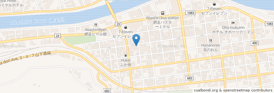 Mapa de ubicacion de 酒菜亭 喜八 en Japão, 北海道, オホーツク総合振興局, 網走市.