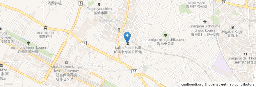 Mapa de ubicacion de 船橋市海神公民館 en Japonya, 千葉県, 船橋市.