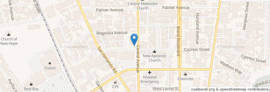 Mapa de ubicacion de Pizza Hut en Stati Uniti D'America, California, Los Angeles County, Glendale.