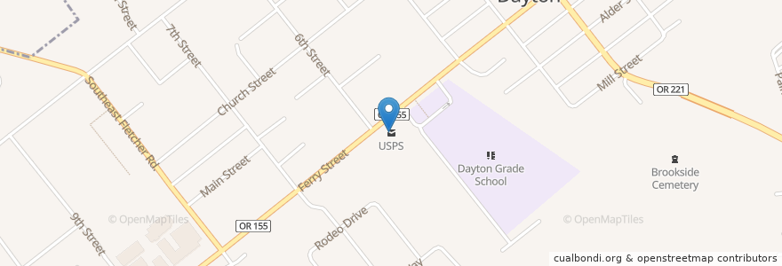 Mapa de ubicacion de USPS en Amerika Syarikat, Oregon, Yamhill County, Dayton.
