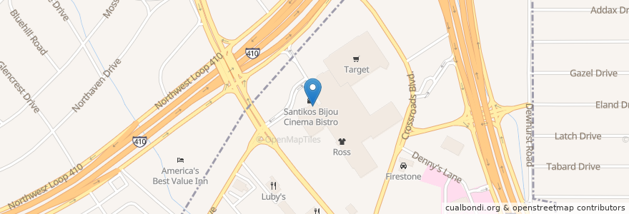 Mapa de ubicacion de Santikos Bijou Cinema Bistro en الولايات المتّحدة الأمريكيّة, تكساس, مقاطعة بيكسار, سان أنطونيو, Balcones Heights.