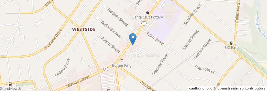 Mapa de ubicacion de Comerica Bank en 美利坚合众国/美利堅合眾國, 加利福尼亚州/加利福尼亞州, 圣塔克鲁兹县, 圣塔克鲁兹.