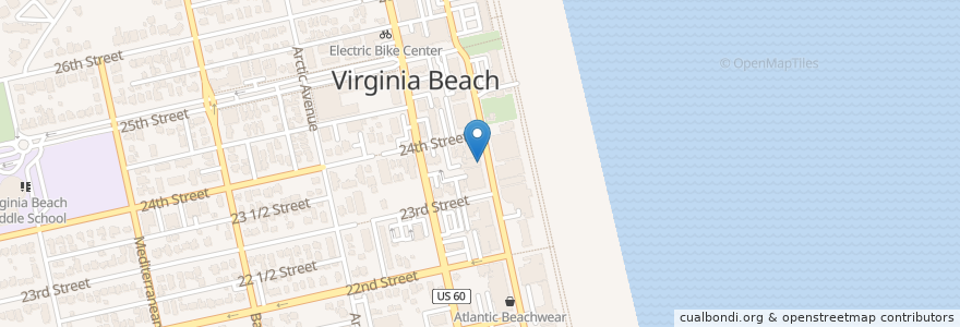 Mapa de ubicacion de Bella Pizza en ایالات متحده آمریکا, ویرجینیا, Virginia Beach.