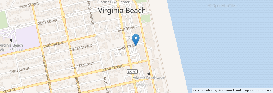 Mapa de ubicacion de Dough Joe's en United States, Virginia, Virginia Beach.