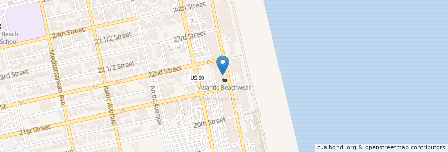Mapa de ubicacion de Sandbar Surf Bar en アメリカ合衆国, バージニア州, Virginia Beach.