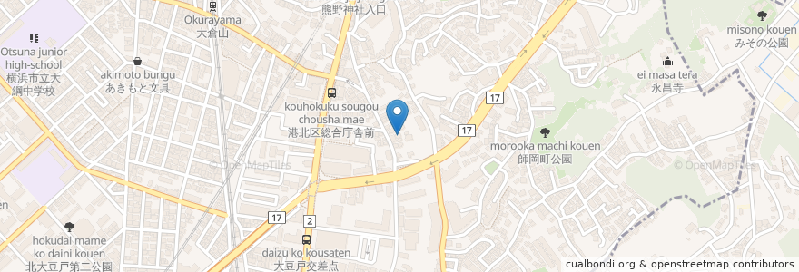 Mapa de ubicacion de Cafe MIEL Okurayama en Japan, Kanagawa Prefecture, Yokohama, Kohoku Ward.