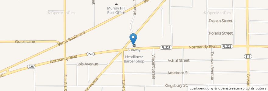 Mapa de ubicacion de Subway en 미국, 플로리다주, Duval County, 잭슨빌.