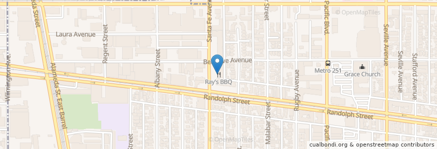 Mapa de ubicacion de Ray's BBQ en Verenigde Staten, Californië, Los Angeles County, Huntington Park.