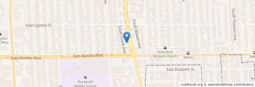 Mapa de ubicacion de Bludso's BBQ en アメリカ合衆国, カリフォルニア州, Los Angeles County, コンプトン.