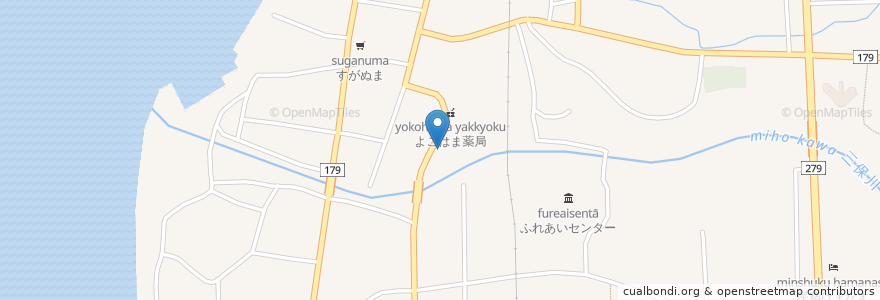 Mapa de ubicacion de 横浜郵便局 en 日本, 青森県, 上北郡, 横浜町.