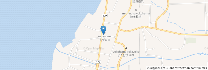 Mapa de ubicacion de みちのく銀行 en Japonya, 青森県, 上北郡, 横浜町.