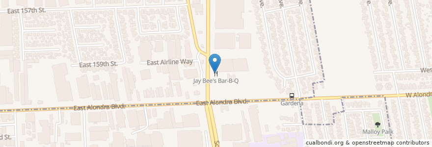 Mapa de ubicacion de Jay Bee's Bar-B-Q en United States, California, Los Angeles County.