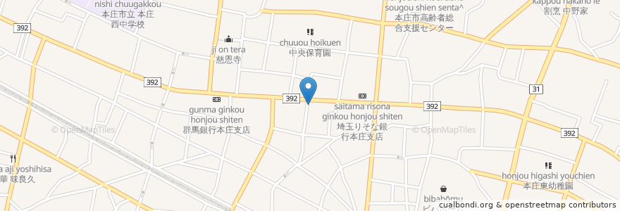 Mapa de ubicacion de 東和銀行本庄支店 en Japon, Préfecture De Saitama, Honjo.