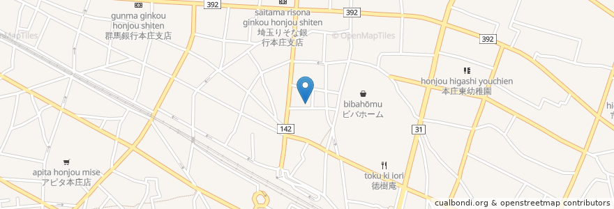 Mapa de ubicacion de 埼玉信用組合本庄支店 en اليابان, 埼玉県, 本庄市.