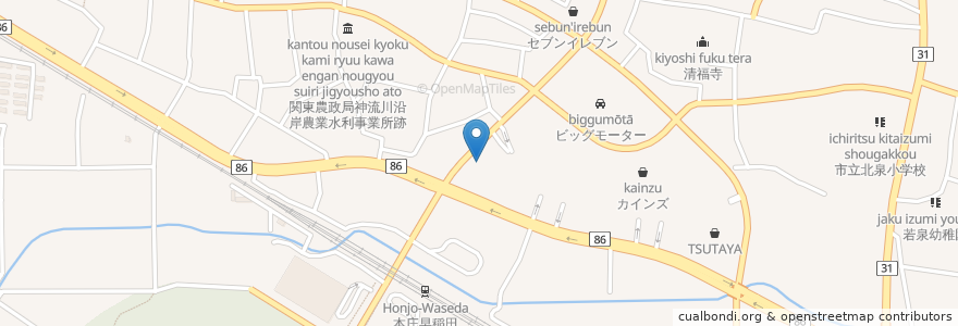 Mapa de ubicacion de ぎょうざの満州 en اليابان, 埼玉県, 本庄市.
