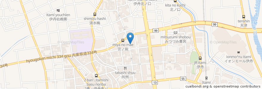 Mapa de ubicacion de 蒸musunん en 일본, 효고현, 伊丹市.