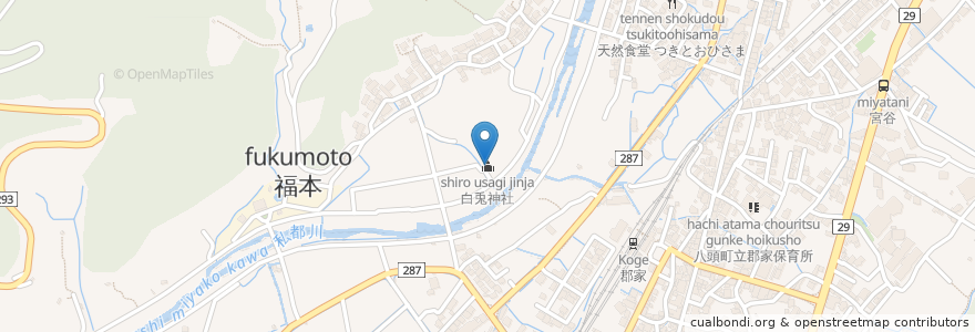 Mapa de ubicacion de 白兎神社 en 일본, 돗토리현, 八頭郡, 八頭町.