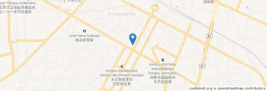 Mapa de ubicacion de しののめ信用金庫本庄支店 en 日本, 埼玉県, 本庄市.