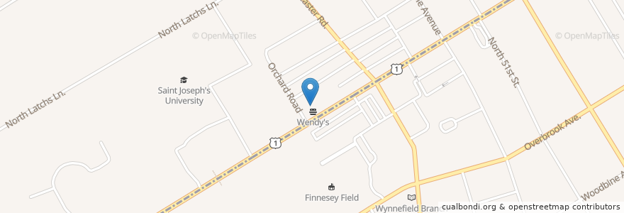 Mapa de ubicacion de Wendy's en 미국, 펜실베이니아, Montgomery County, Lower Merion Township.